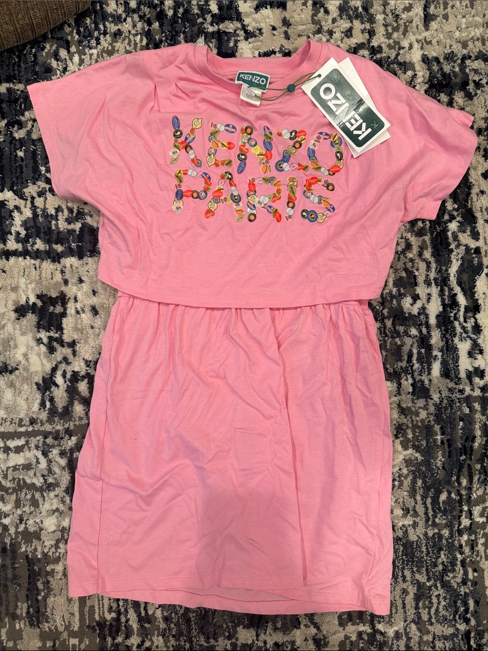 Kenzo Kids Pink Logo Tee Dress with Colorful Embellishment
